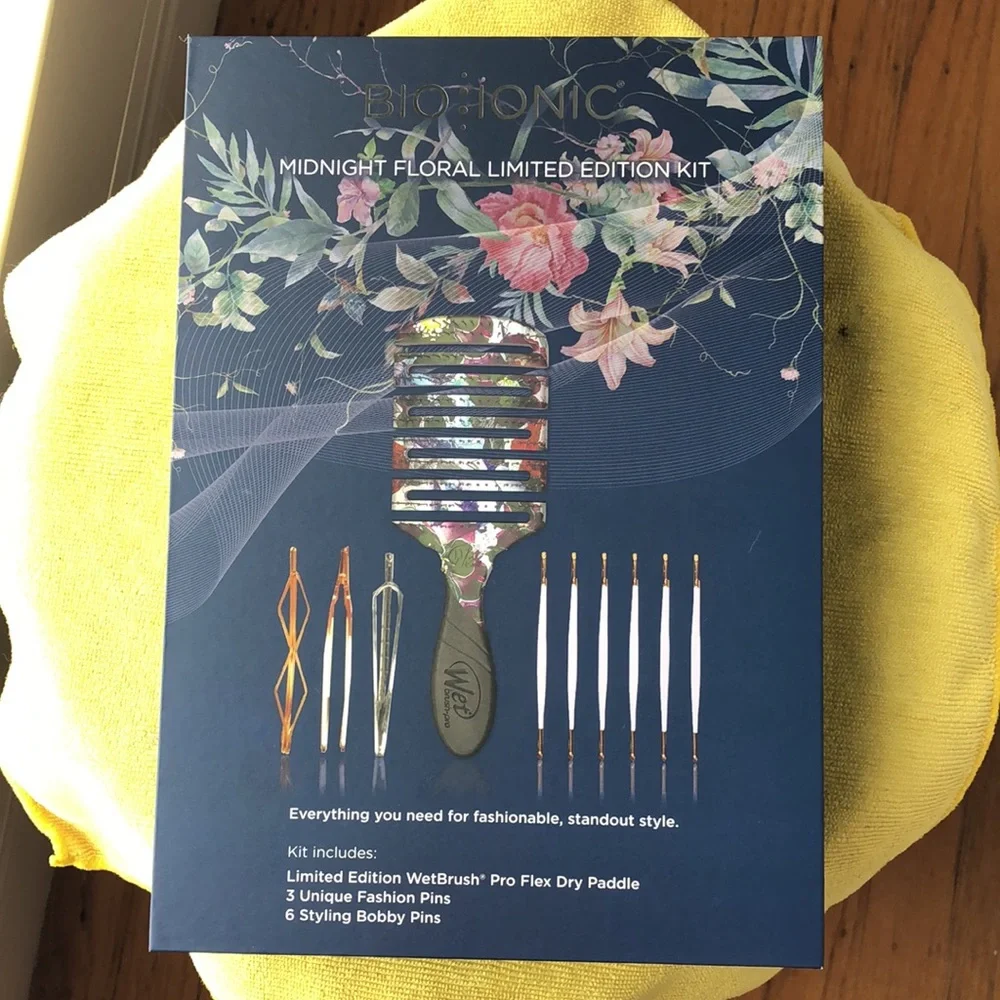 Bio Ionic Limited edition midnight floral kit, brush with fashion pins